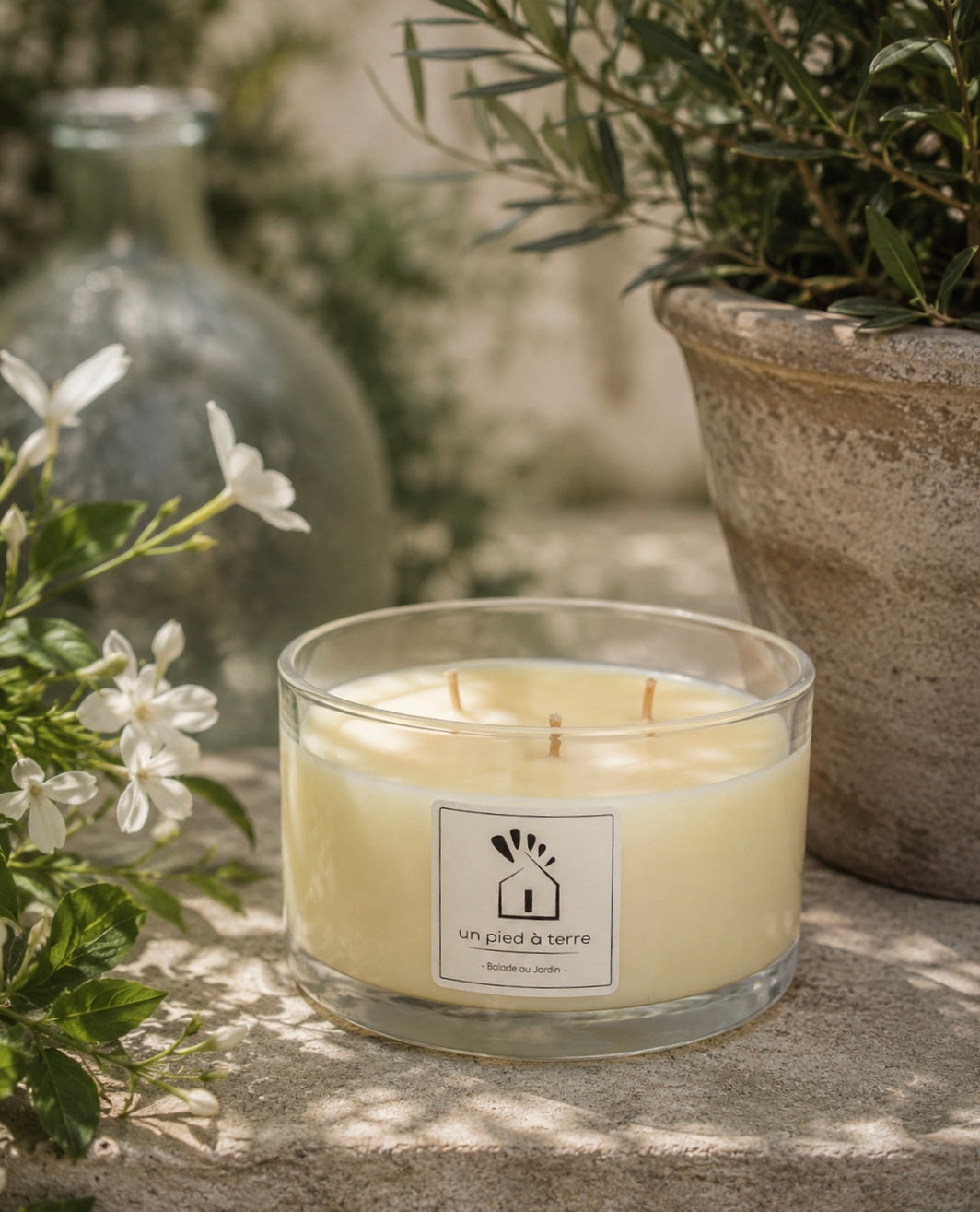 bougie artisanale parfumée 3mèches Balade au jardin